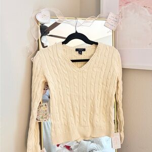 Chaps V-Neck Cable Knit Sweater - Cream